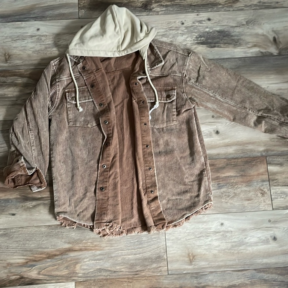 Women's Brown Corduroy Jean Jacket with Hood